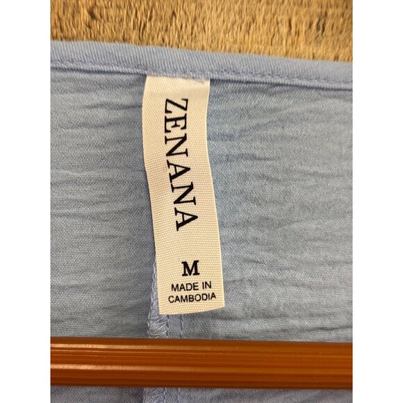 Zenana Womens Light Blue Oversized V-Neck Top W/ Pocket M - Picture 3 of 6